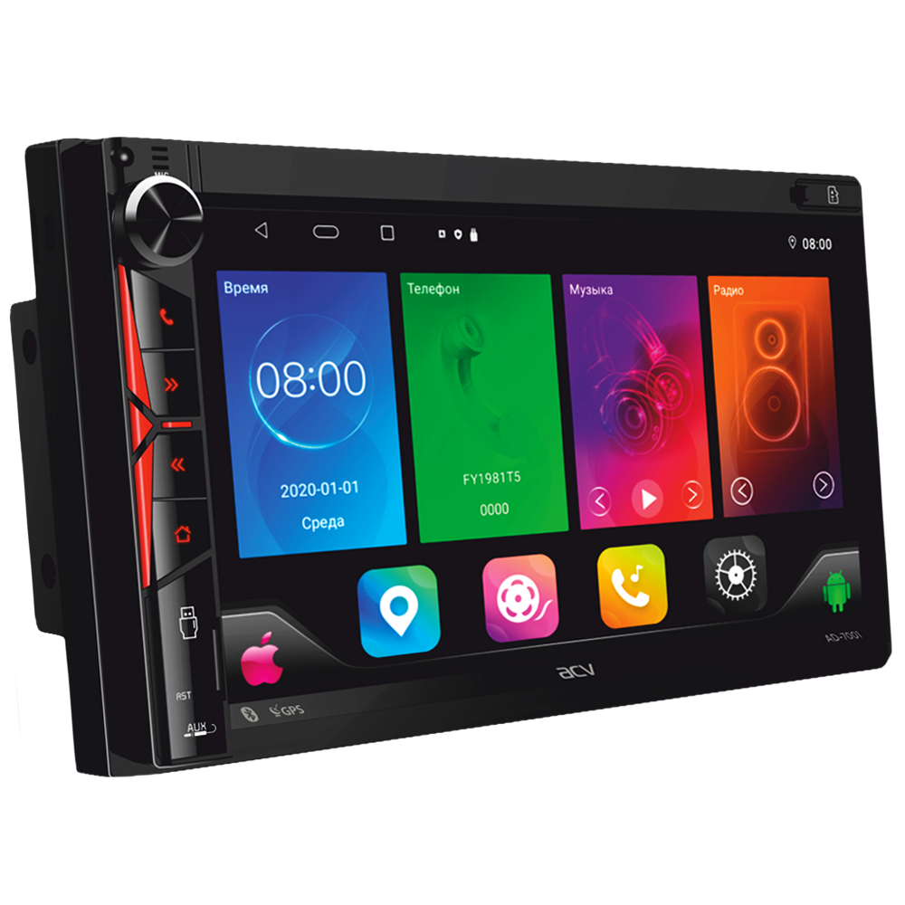 ACV AD-7001 (2din EURO/мультимедиа/6.9"/Android 10/1024*600/2+32Гб/FM/AM/2*USB/RDS/SD/4*50/BT/GPS