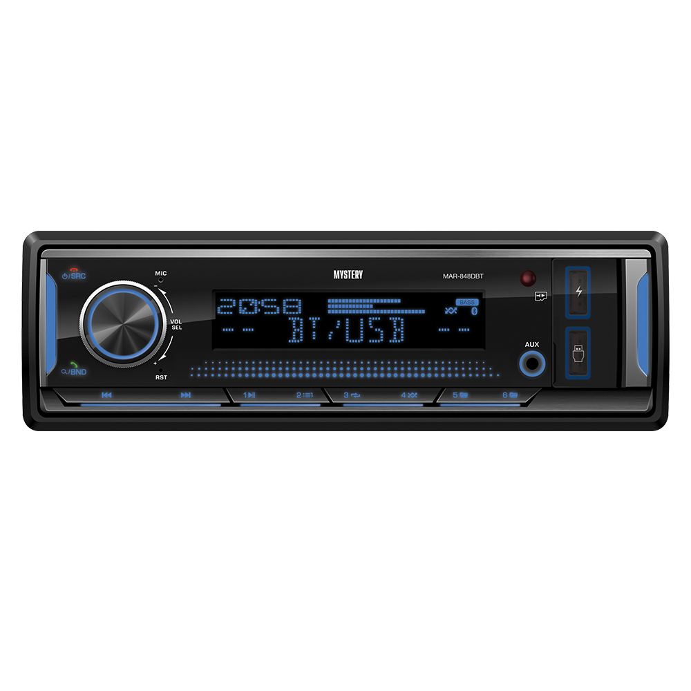 MYSTERY MAR-848DBT Автомагнитола 4х55 Вт, Bluetooth, ПРОЦЕССОР DSP, 8 цветов